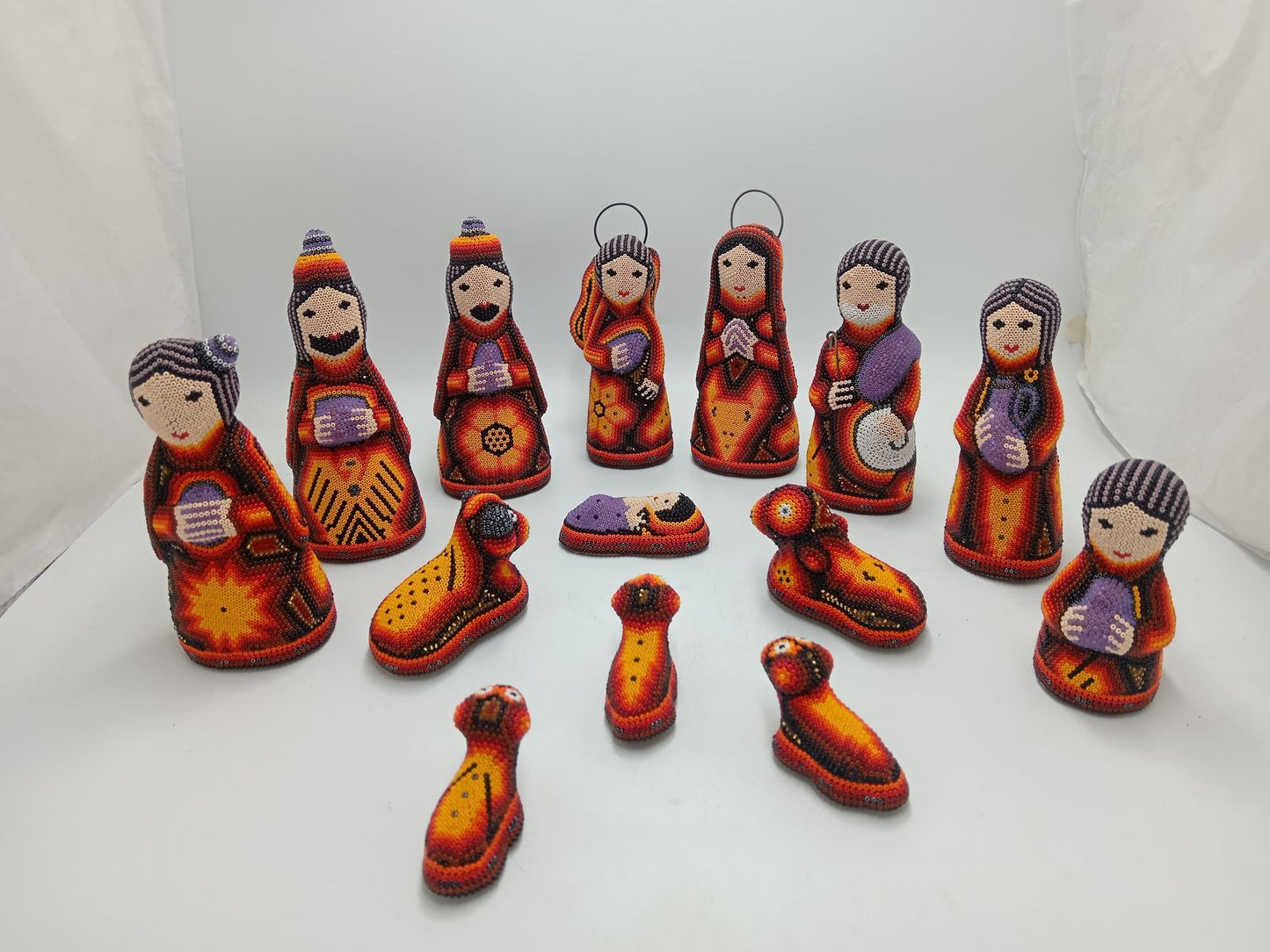 Hand Beaded Huichol Mexican Folk Art Nativity Set By Mayola Villa PP7793