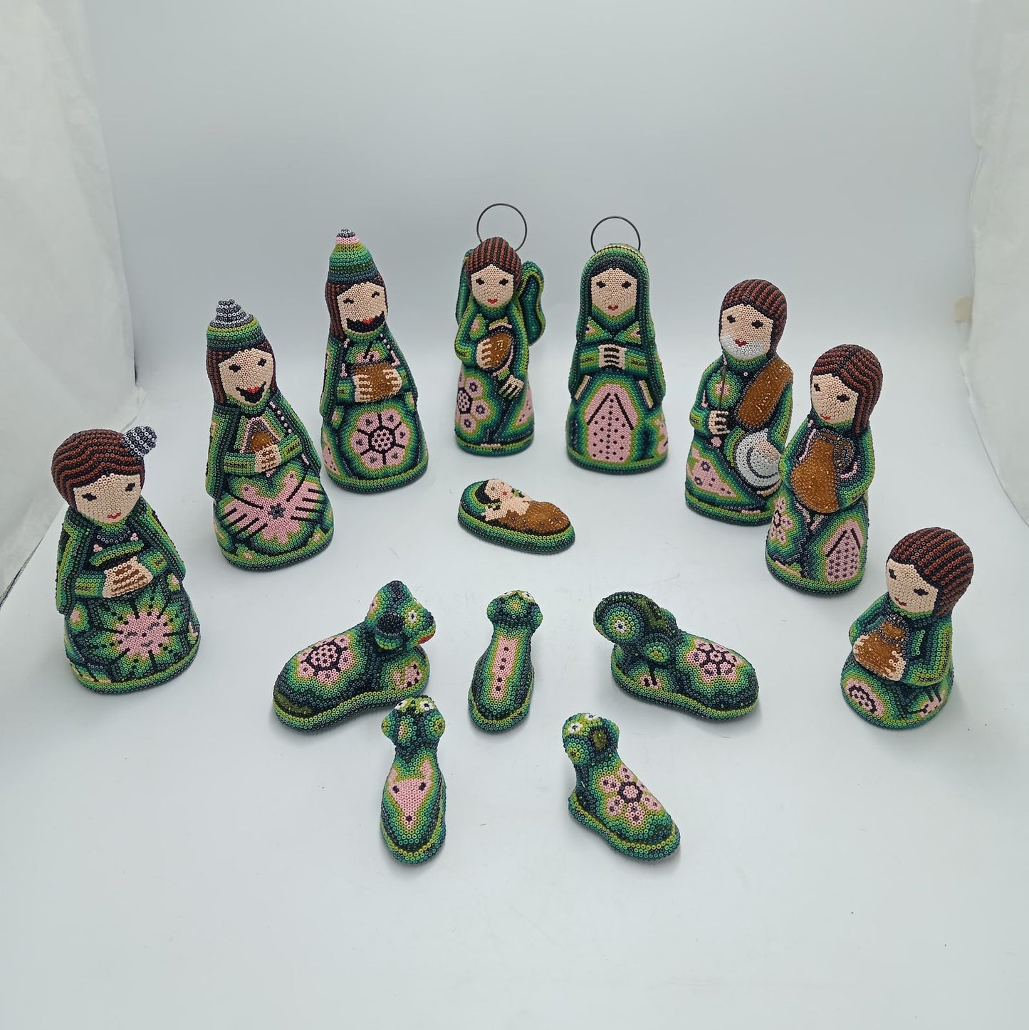 Hand Beaded Huichol Mexican Folk Art Nativity Set By Mayola Villa PP7796