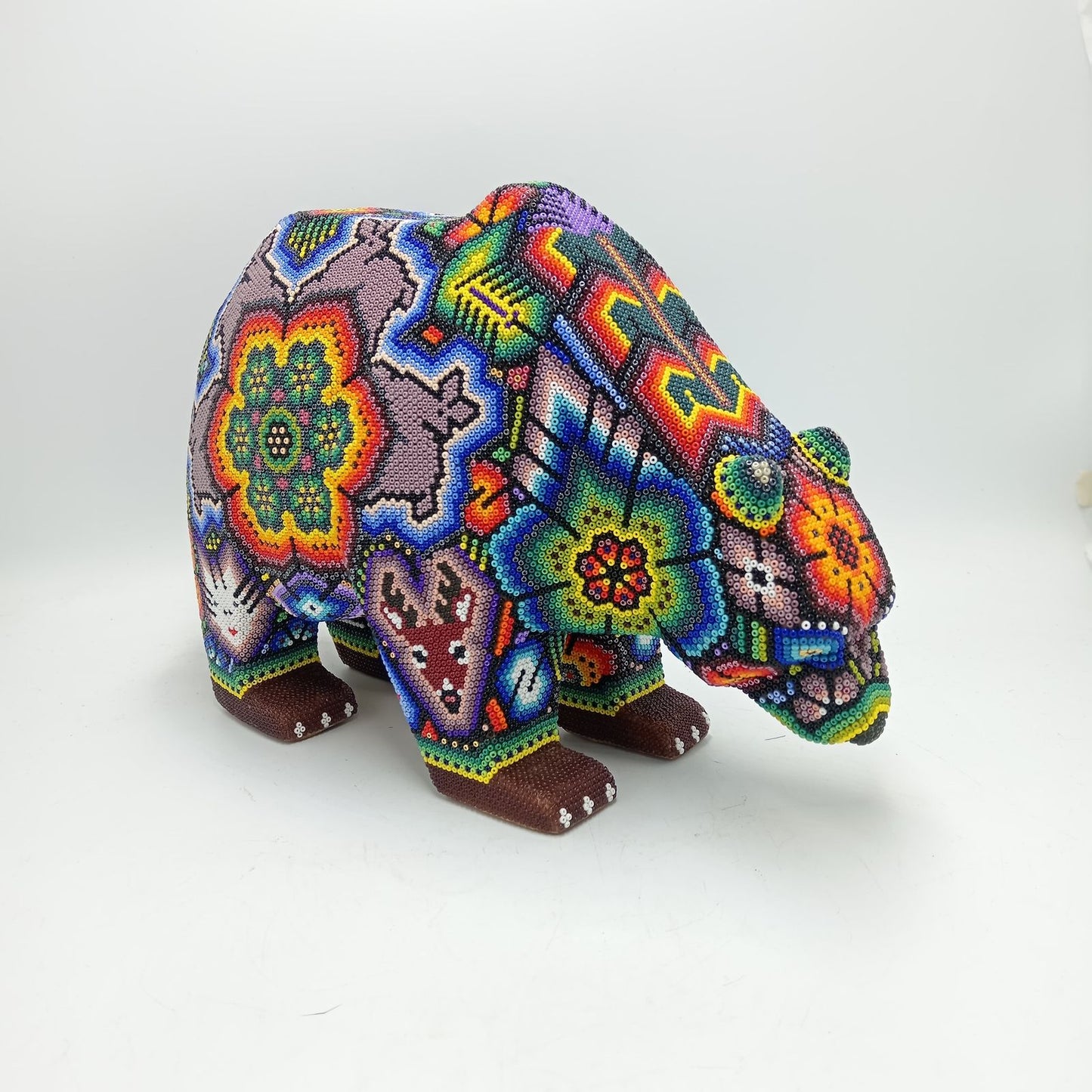 Mexican Huichol Hand Beaded Art, Bear By Isandro Villa Lopez PP7845