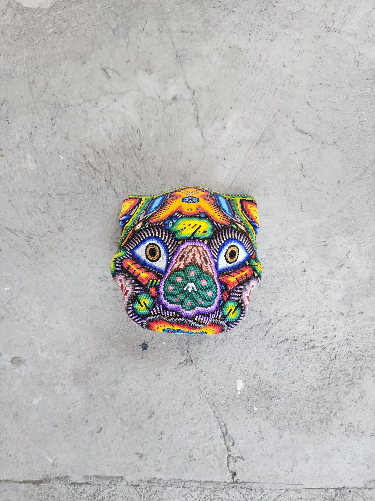 Huichol Mexican Hand Beaded Jaguar Head By Isandro Villa Lopez PP7838