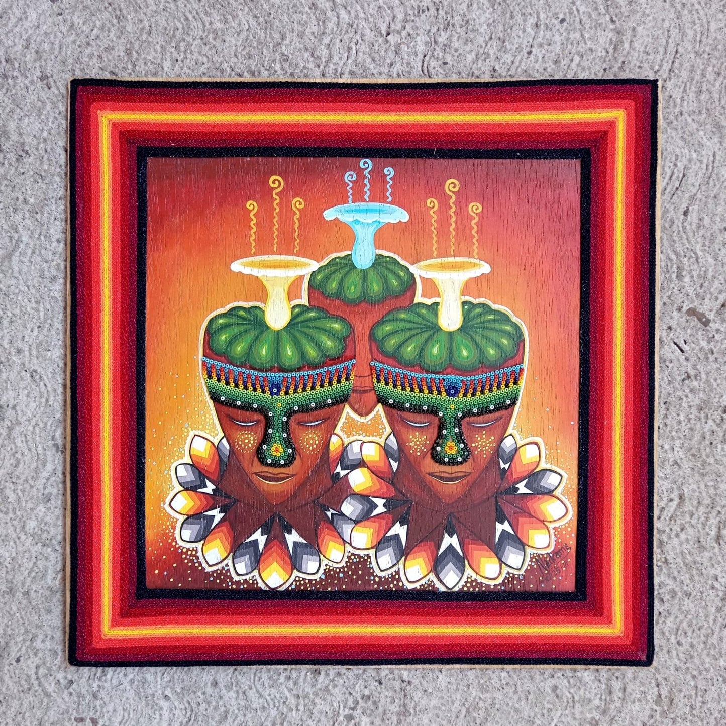 Huichol Mexican Folk Art Yarn Painting by Neikame PP7857