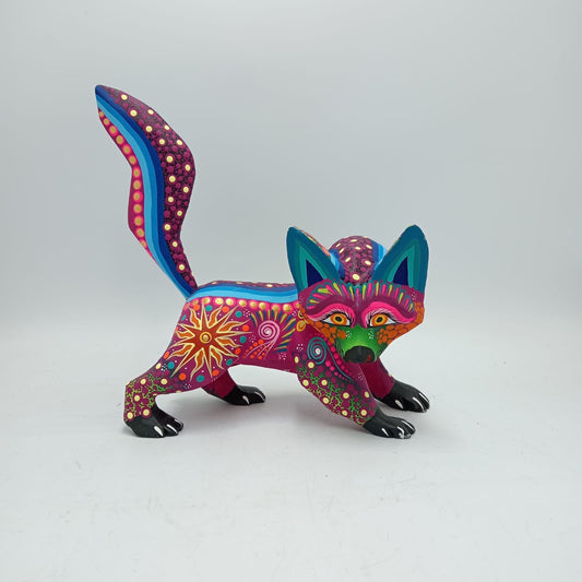 Oaxacan Wood Carving Mexican Folk Art Hand Made, Wolf By Cesar Melchor Ojeda PP7863