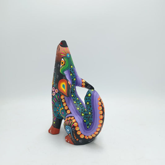 Oaxacan Wood Carving Mexican Folk Art Hand Made, Coyote By Cesar Melchor Ojeda PP7872