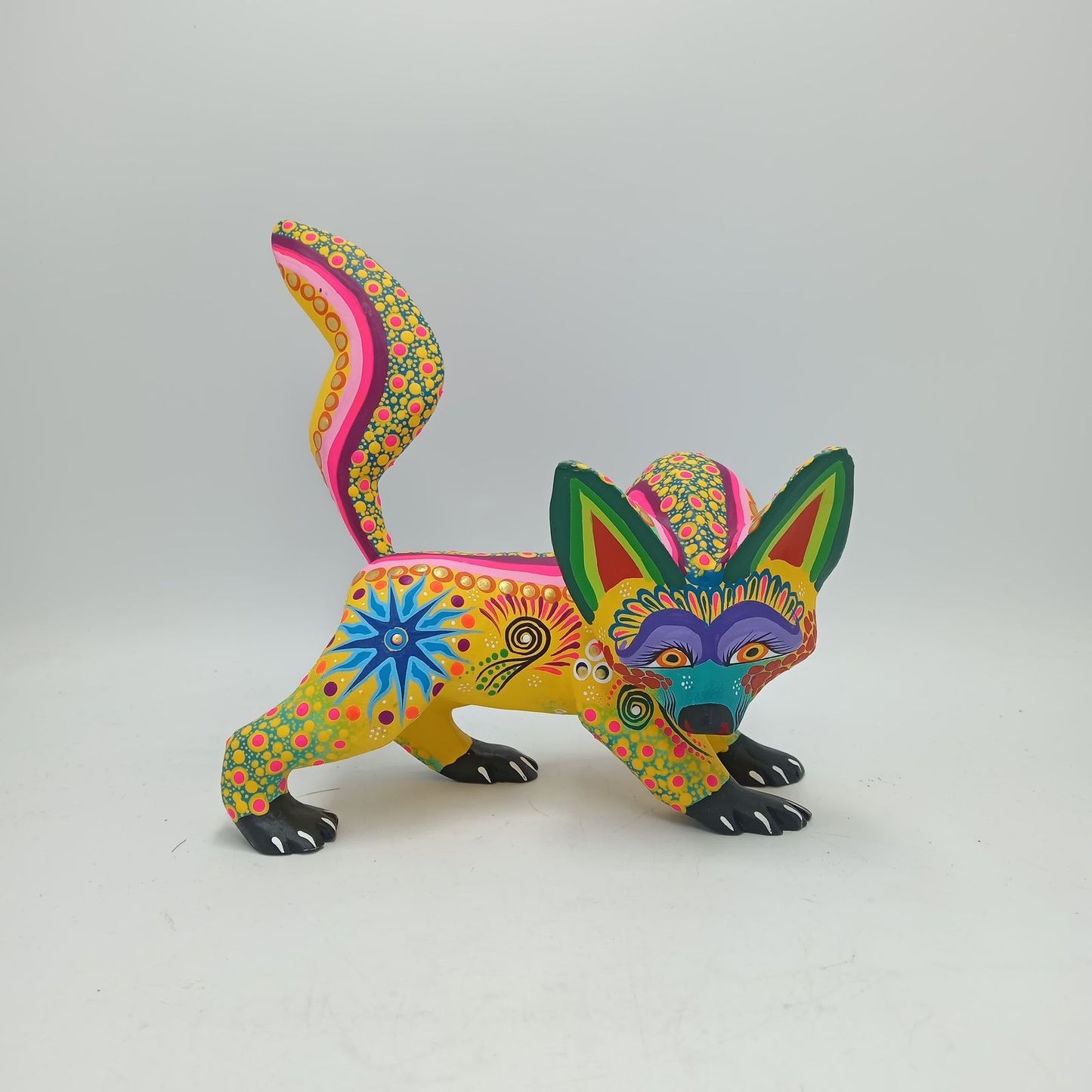 Oaxacan Wood Carving Mexican Folk Art Hand Made, Wolf By Cesar Melchor Ojeda PP7879
