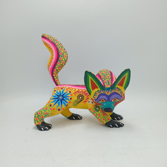 Oaxacan Wood Carving Mexican Folk Art Hand Made, Wolf By Cesar Melchor Ojeda PP7879