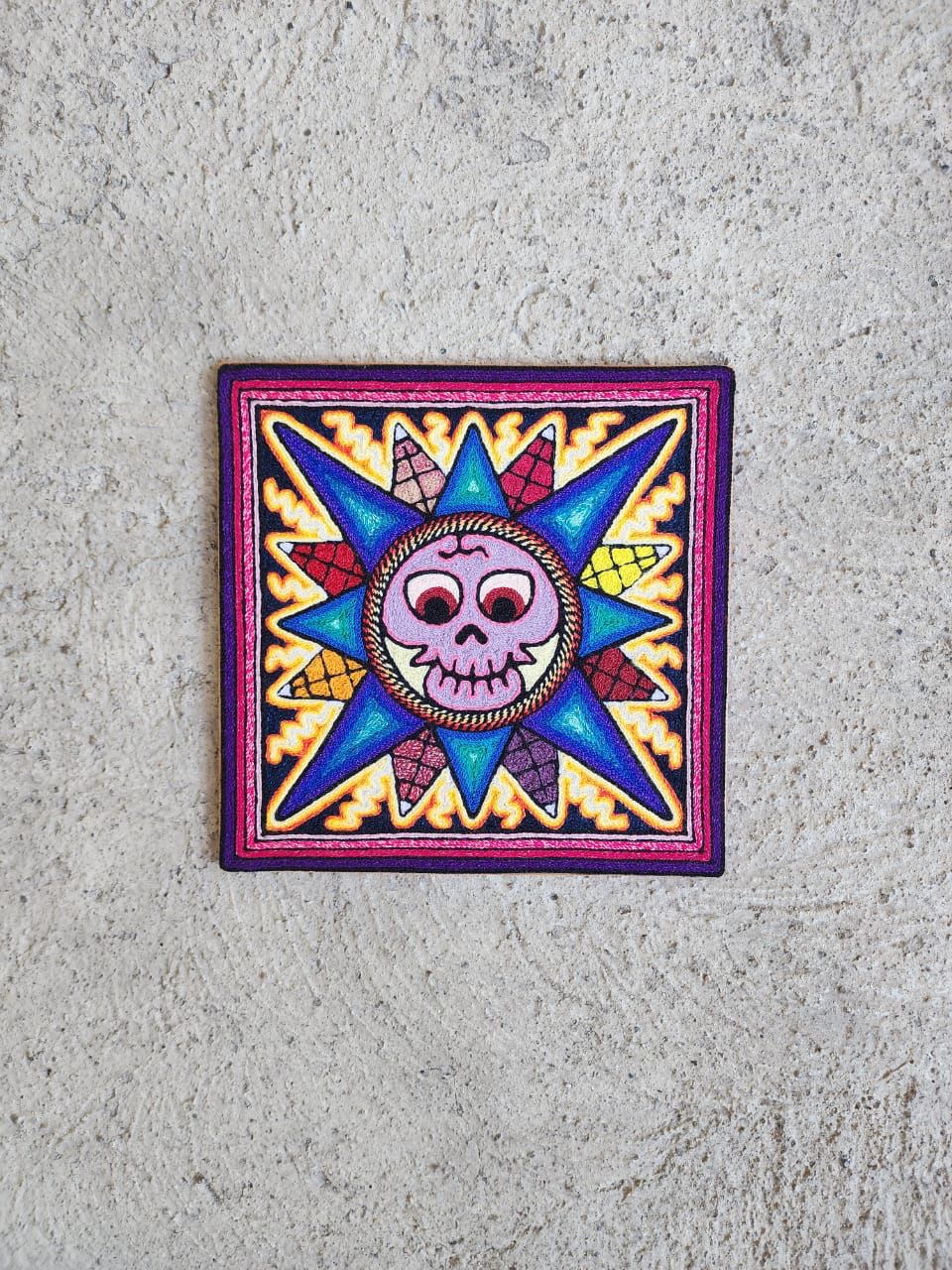 Mexican Folk Art Huichol Indian Yarn Painting by Luis Castro PP7898