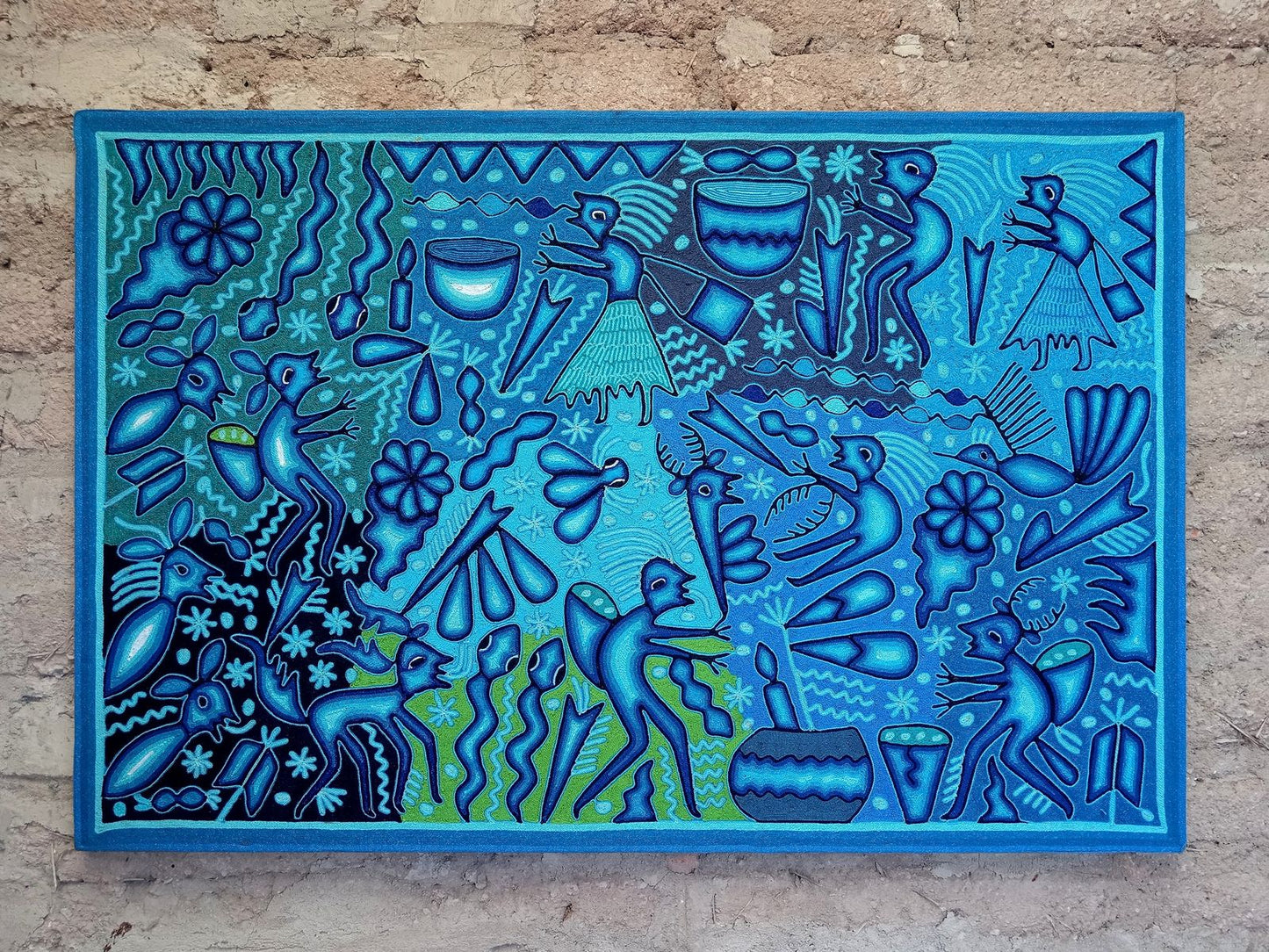 Huichol Indian Yarn Painting By Lourdes Diaz Benitez PP7907