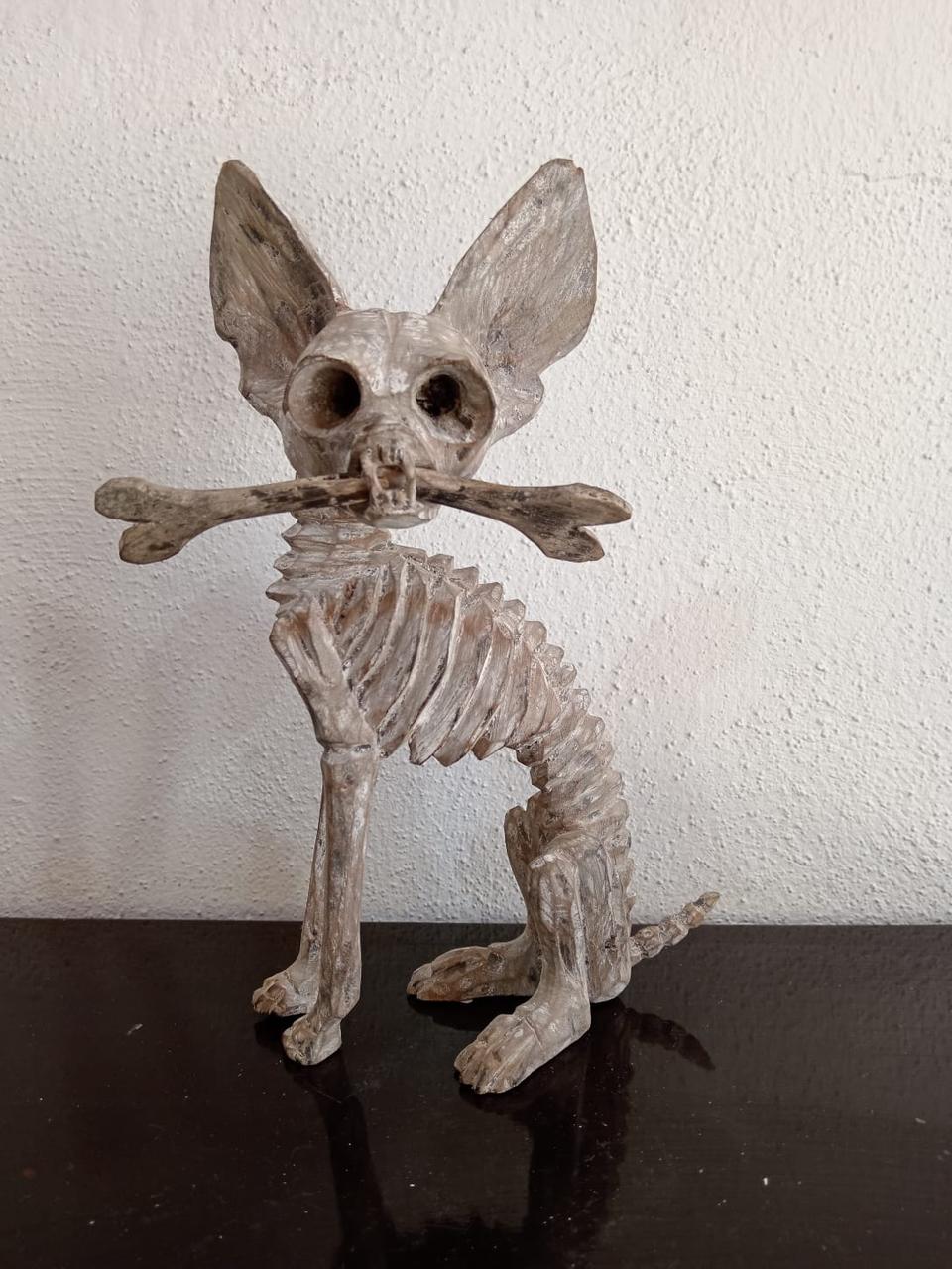 Beutiful Oaxacan Wood Carving Skeleton Dog, By Alejandrino Fuentes PP7928