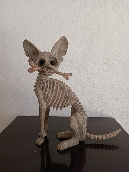 Beutiful Oaxacan Wood Carving Skeleton Dog, By Alejandrino Fuentes PP7929