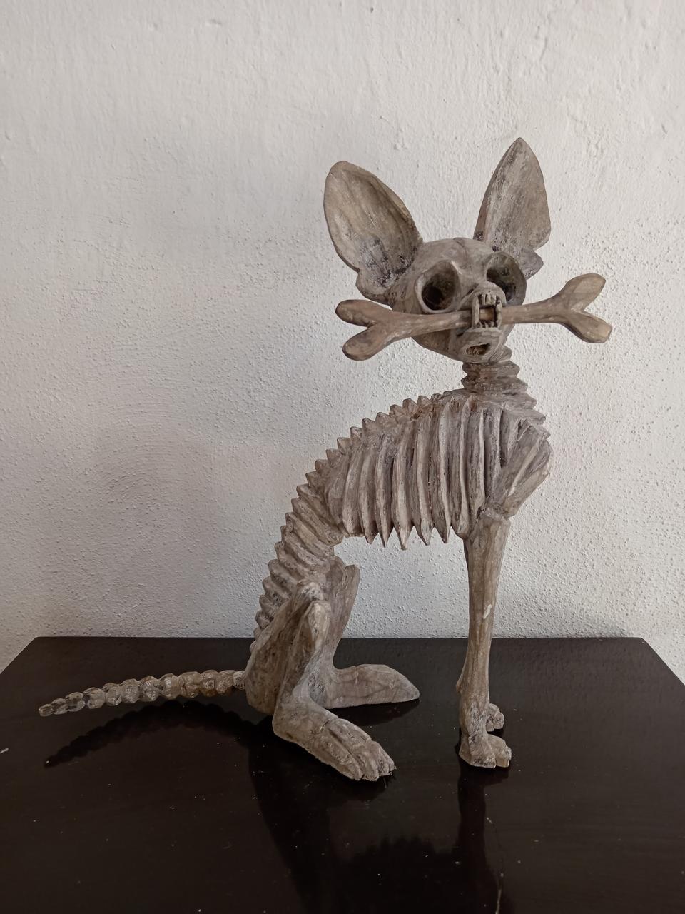Beutiful Oaxacan Wood Carving Skeleton Dog, By Alejandrino Fuentes PP7930