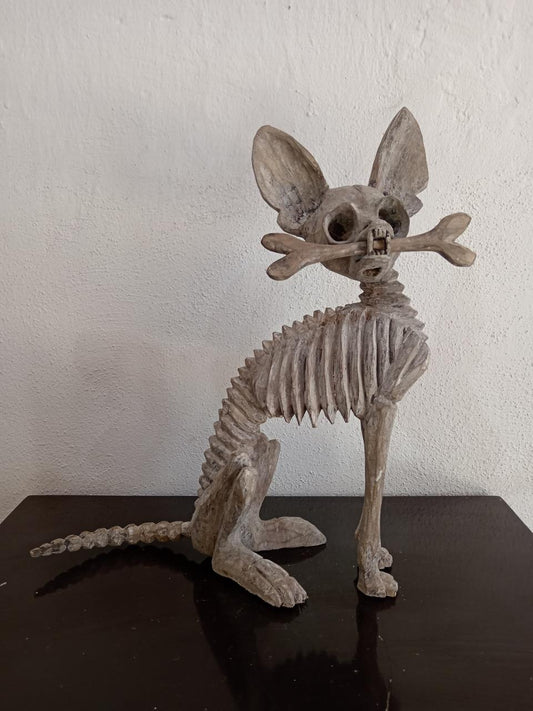 Beutiful Oaxacan Wood Carving Skeleton Dog, By Alejandrino Fuentes PP7930