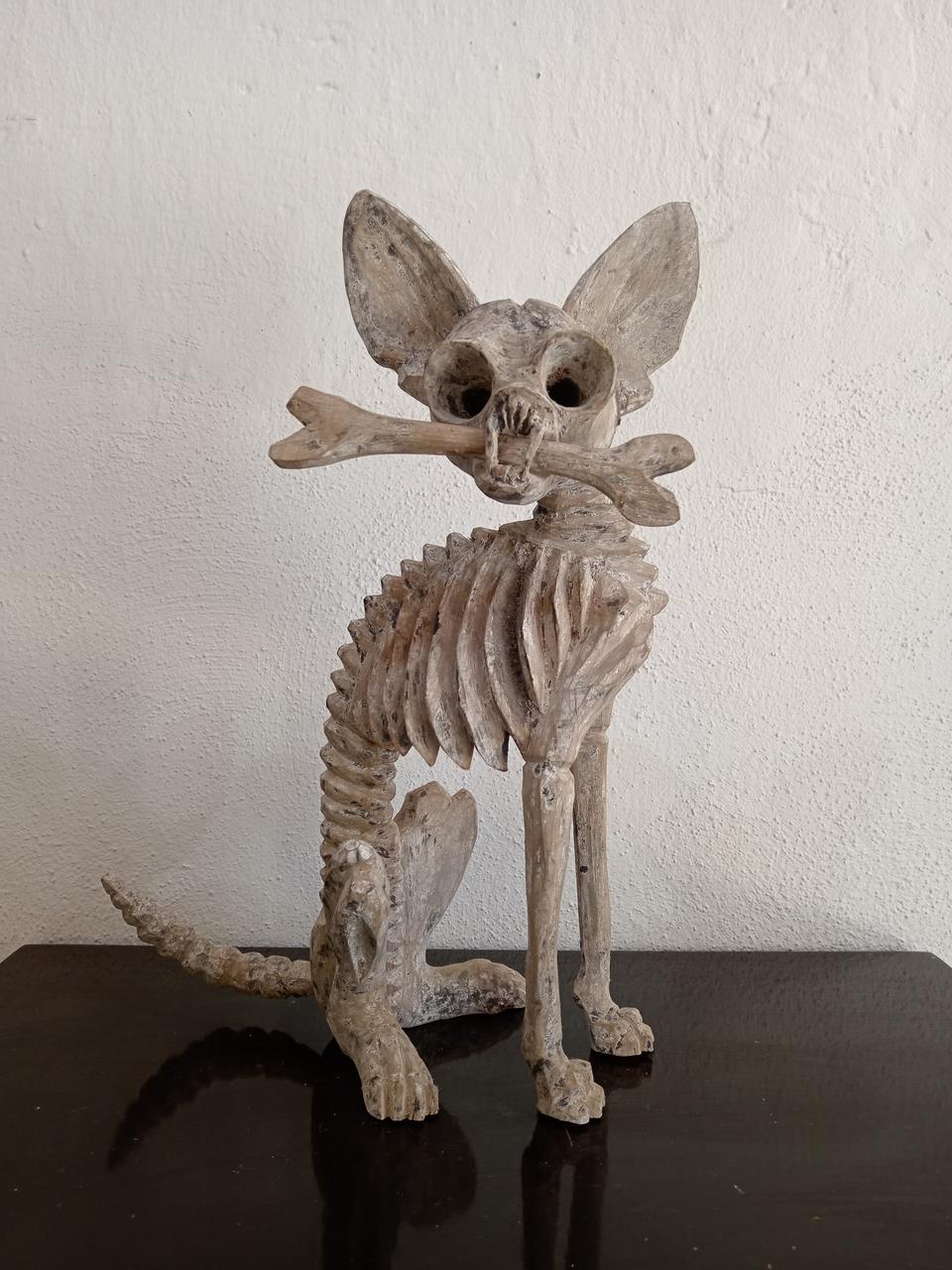 Beutiful Oaxacan Wood Carving Skeleton Dog, By Alejandrino Fuentes PP7932