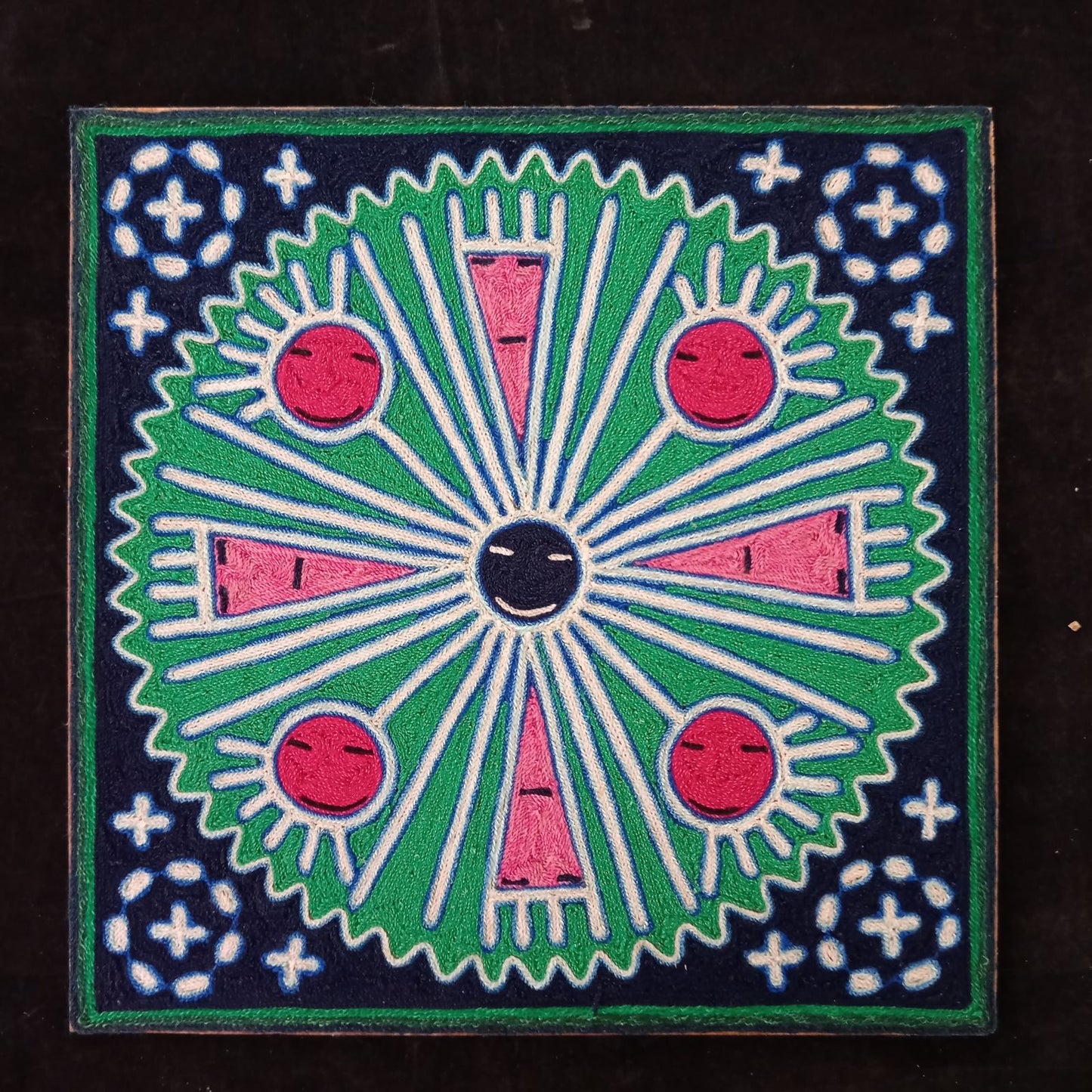 Huichol Indian Mexican Folk Art Yarn Painting By Silverio Gonzalez Rios PP7935