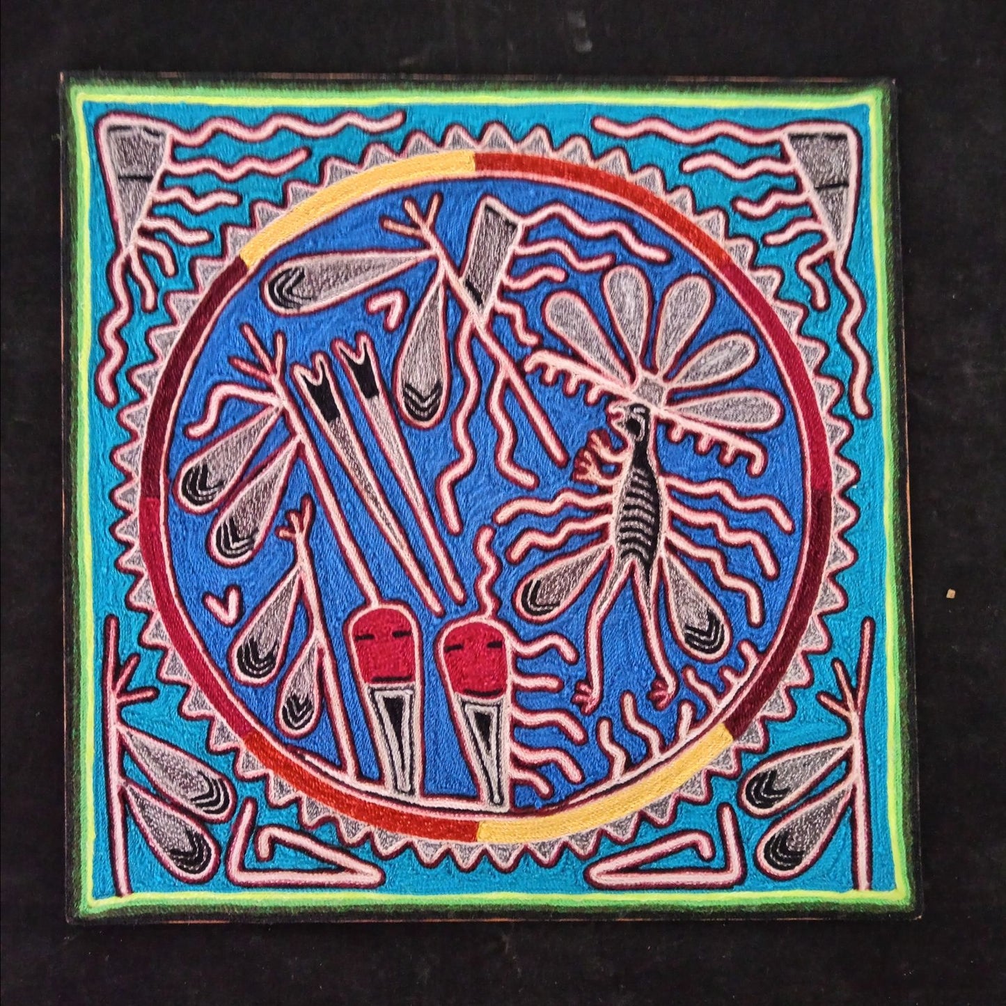 Huichol Indian Mexican Folk Art Yarn Painting By Silverio Gonzalez Rios PP7939