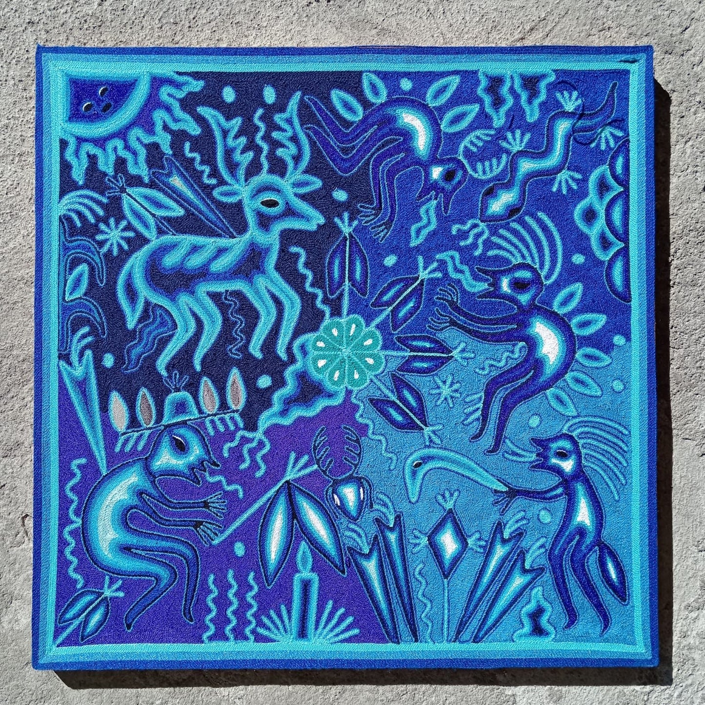 Mexican Folk Art Huichol Yarn Painting by Cooperativa Zitacua PP7946