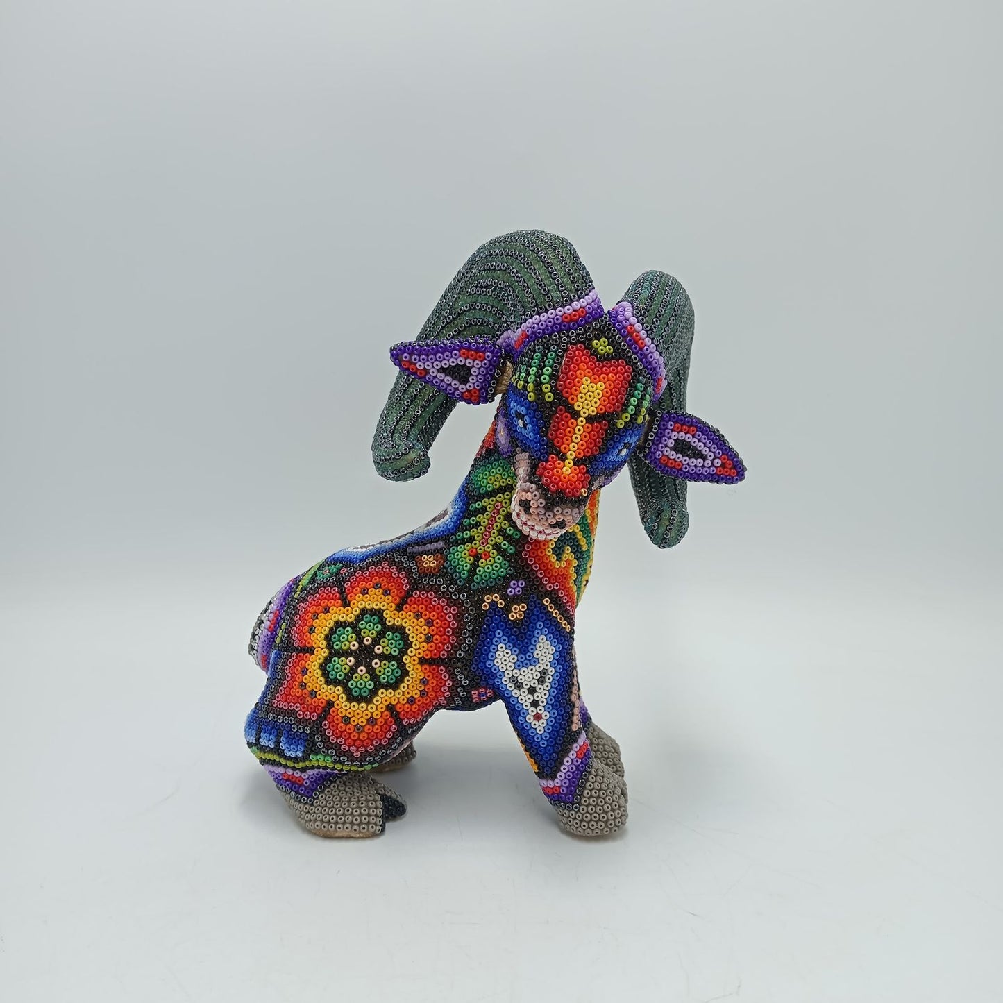 Mexican Huichol Hand Beaded Art, Ram By Isandro Villa Lopez PP7948