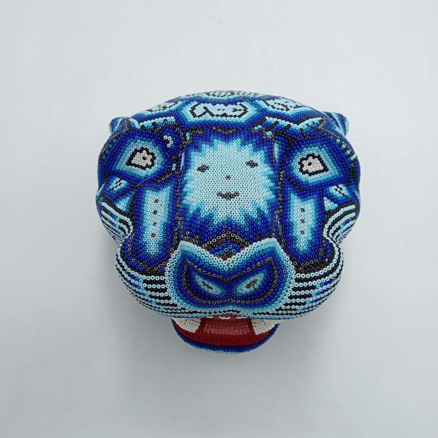 Mexican Folk Art Huichol Beaded Jaguar Head By Mayola Villa Lopez PP7953