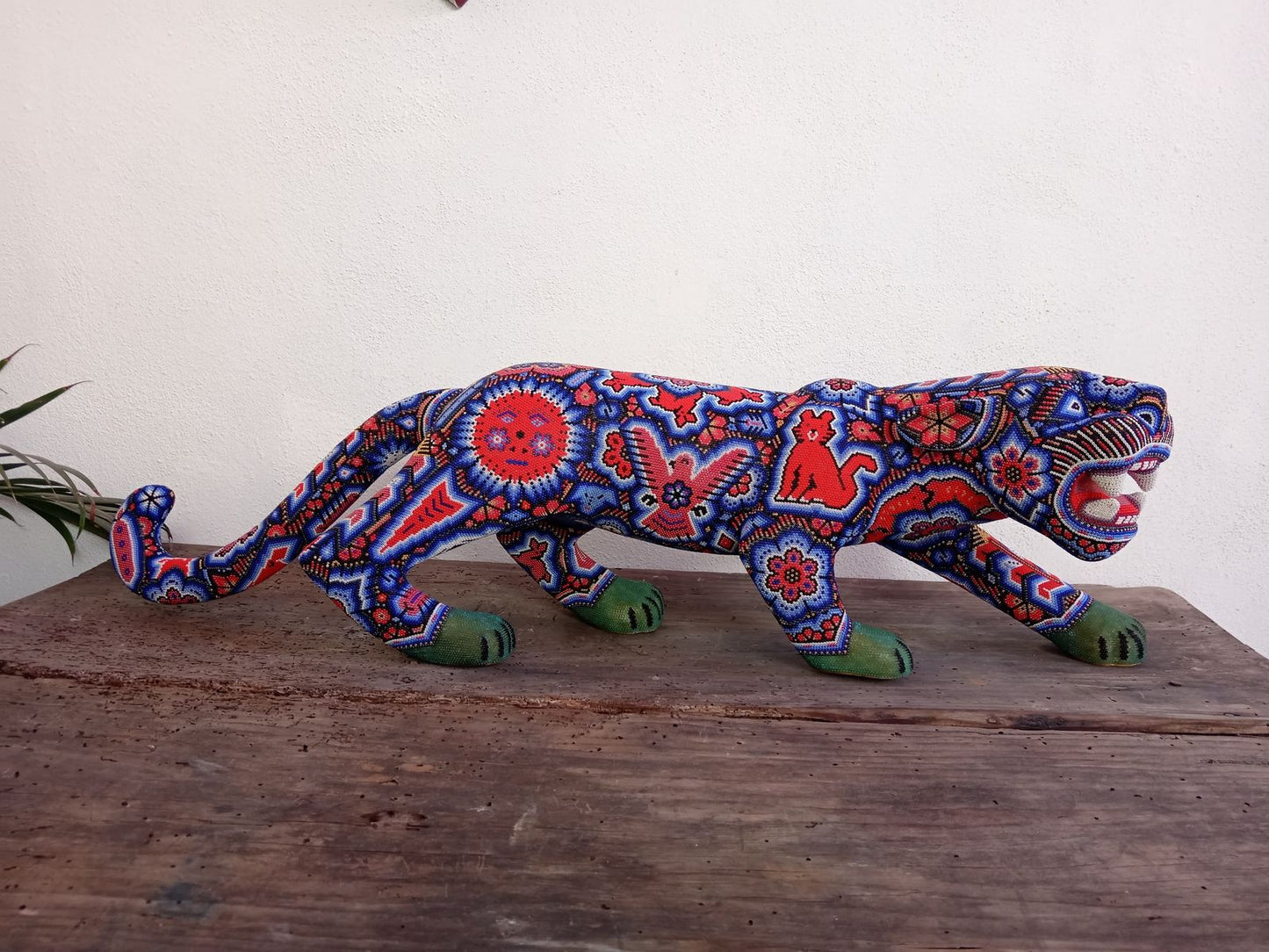 Mexican Huichol Hand Beaded Art, Jaguar By Isandro Villa Lopez PP7958