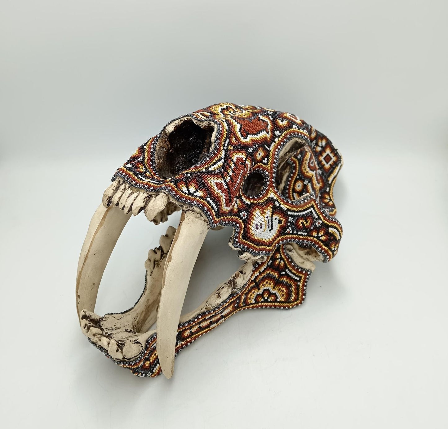 Mexican Huichol Hand Beaded Art, Saber Teeth By Isandro Villa Lopez PP7959