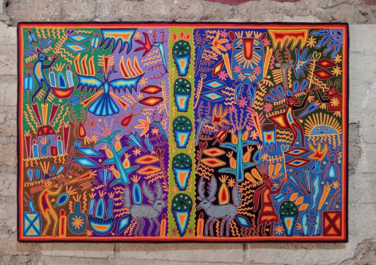 Mexican Folk Art Huichol Yarn Painting by Cooperativa Zitacua PP7968