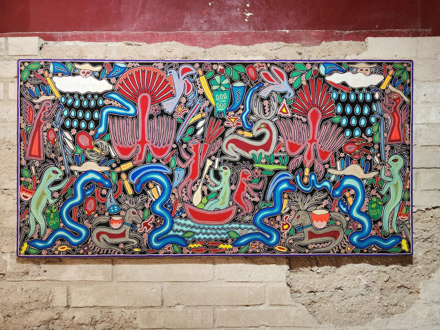 Mexican Folk Art Huichol Yarn Painting by Cooperativa Zitacua PP7969