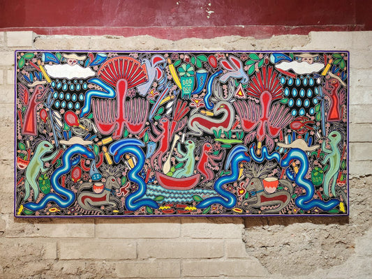 Mexican Folk Art Huichol Yarn Painting by Cooperativa Zitacua PP7969