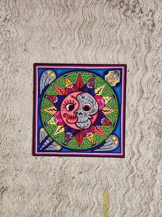 Mexican Folk Art Huichol Indian Yarn Painting by Luis Castro PP7979