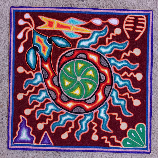Mexican Folk Art Huichol Yarn Painting by Cooperativa Zitacua PP7992