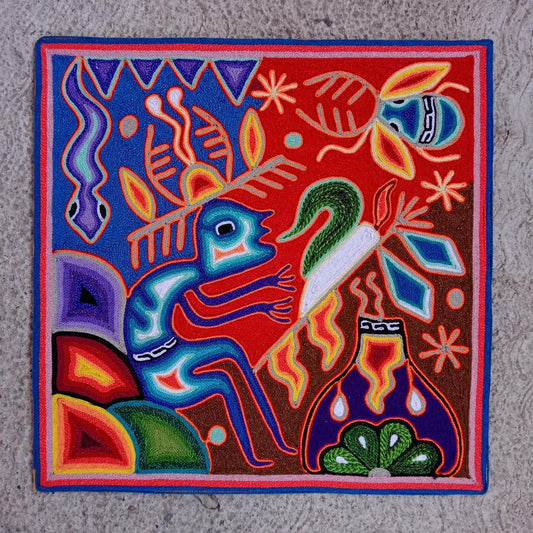 Mexican Folk Art Huichol Yarn Painting by Cooperativa Zitacua PP7993
