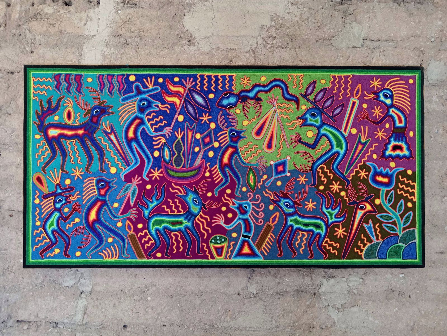 Mexican Folk Art Huichol Yarn Painting by Cooperativa Zitacua PP7994