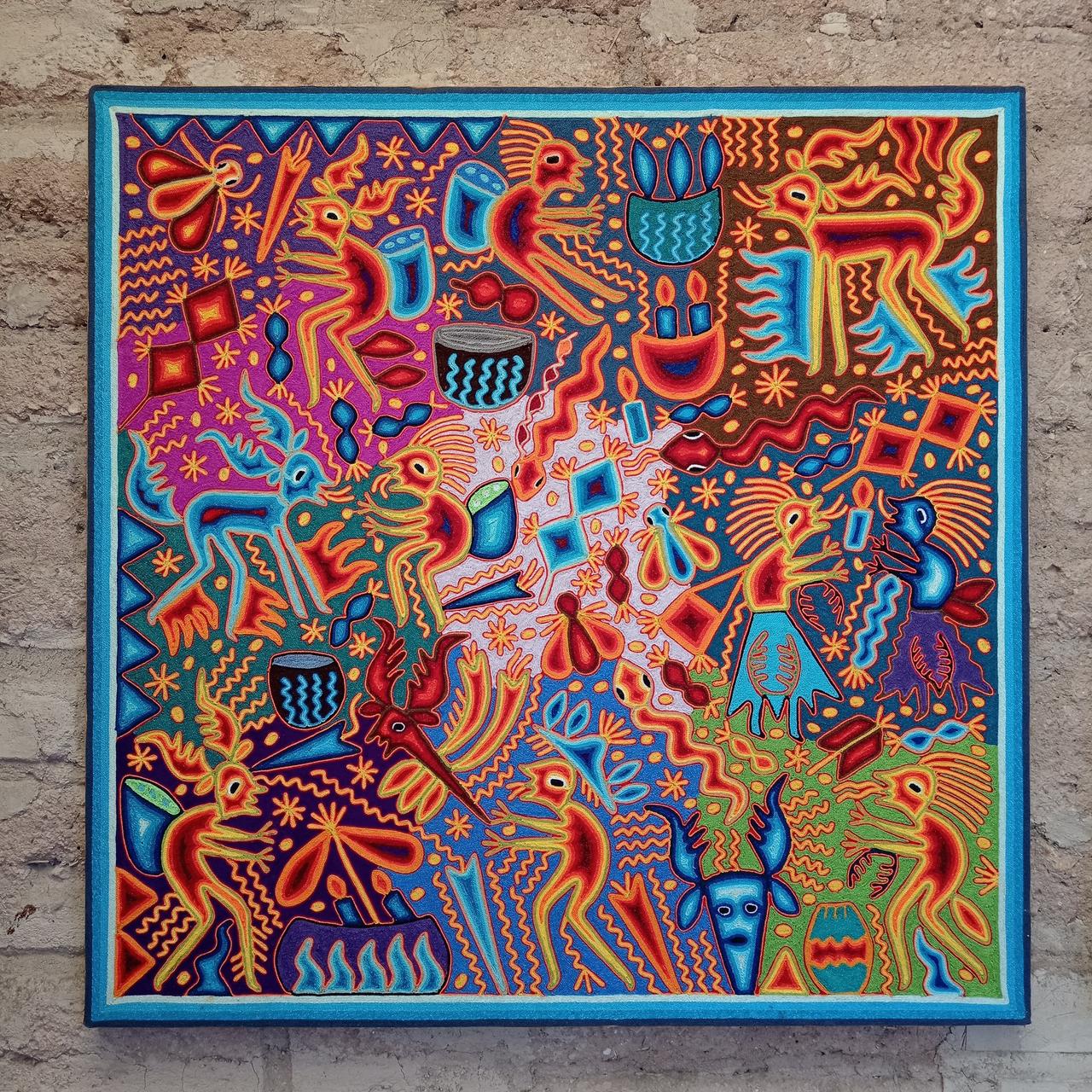 Huichol Indian Yarn Painting By Lourdes Diaz Benitez PP7996