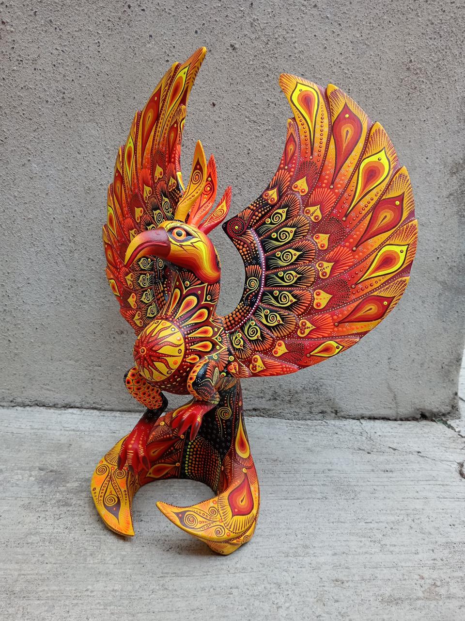 Mexican Folk Art Oaxacan Wood Carving Alebrije Hand Made, Phoenix By Luis Sosa PP8032