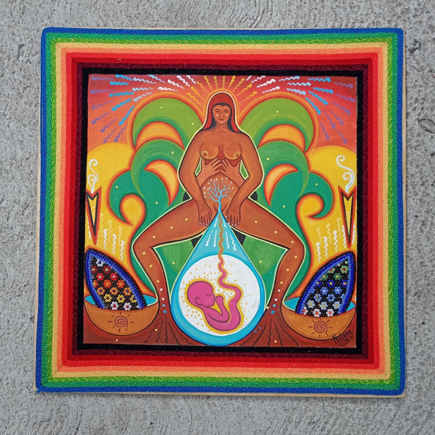 Huichol Mexican Folk Art Yarn Painting by Neikame PP8156