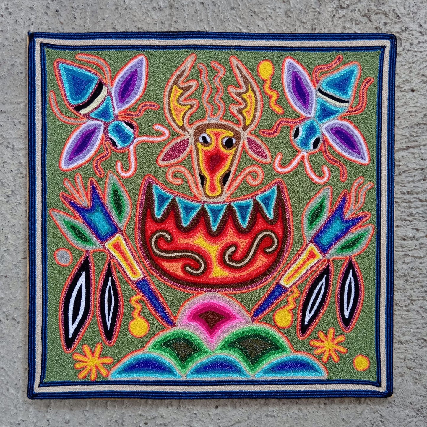 Huichol Yarn Painting Mexican Folk Art by Hilaria Chavez Carrillo PP8204