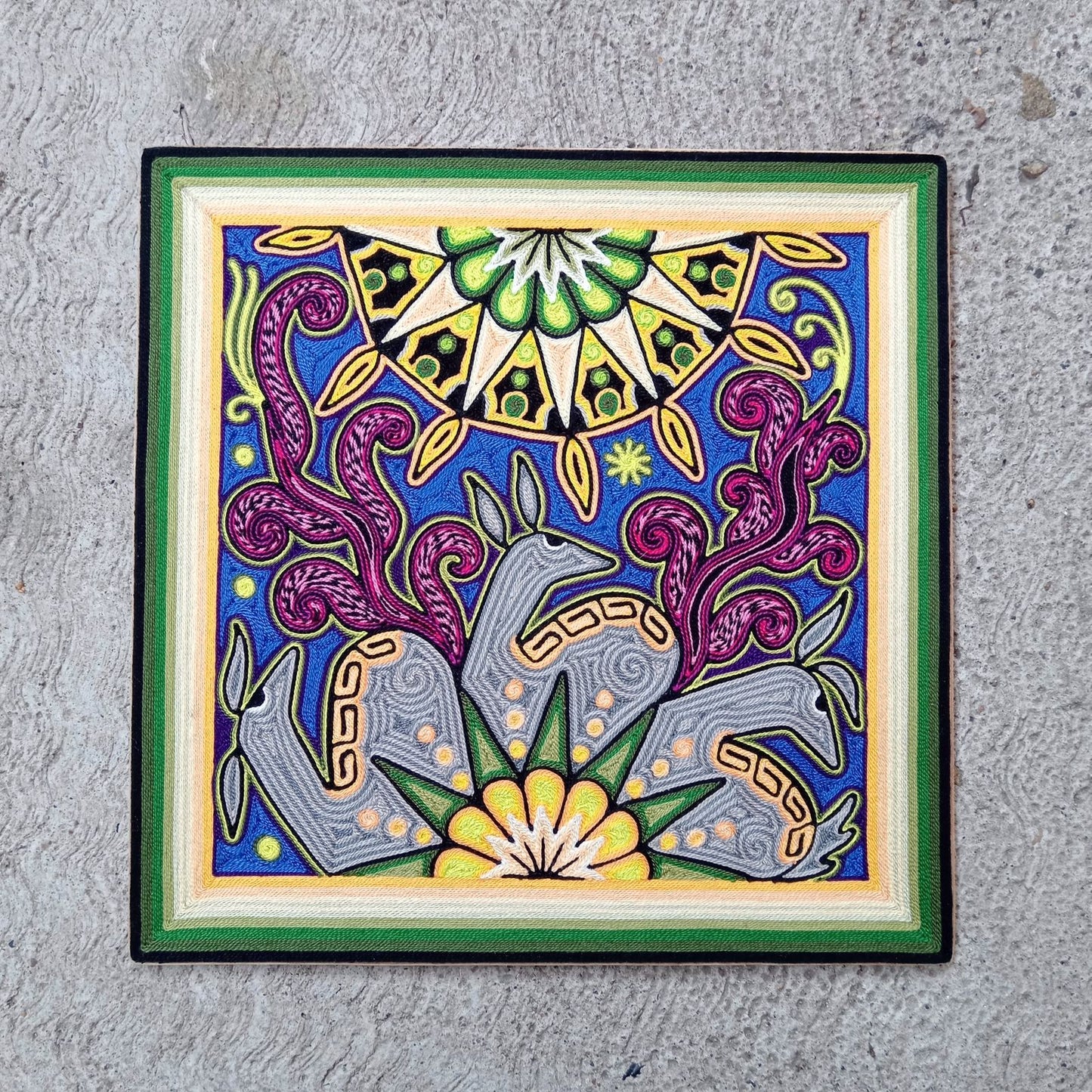 Huichol Yarn Painting Mexican Folk Art By Alfredo Meraz Reyna PP8221