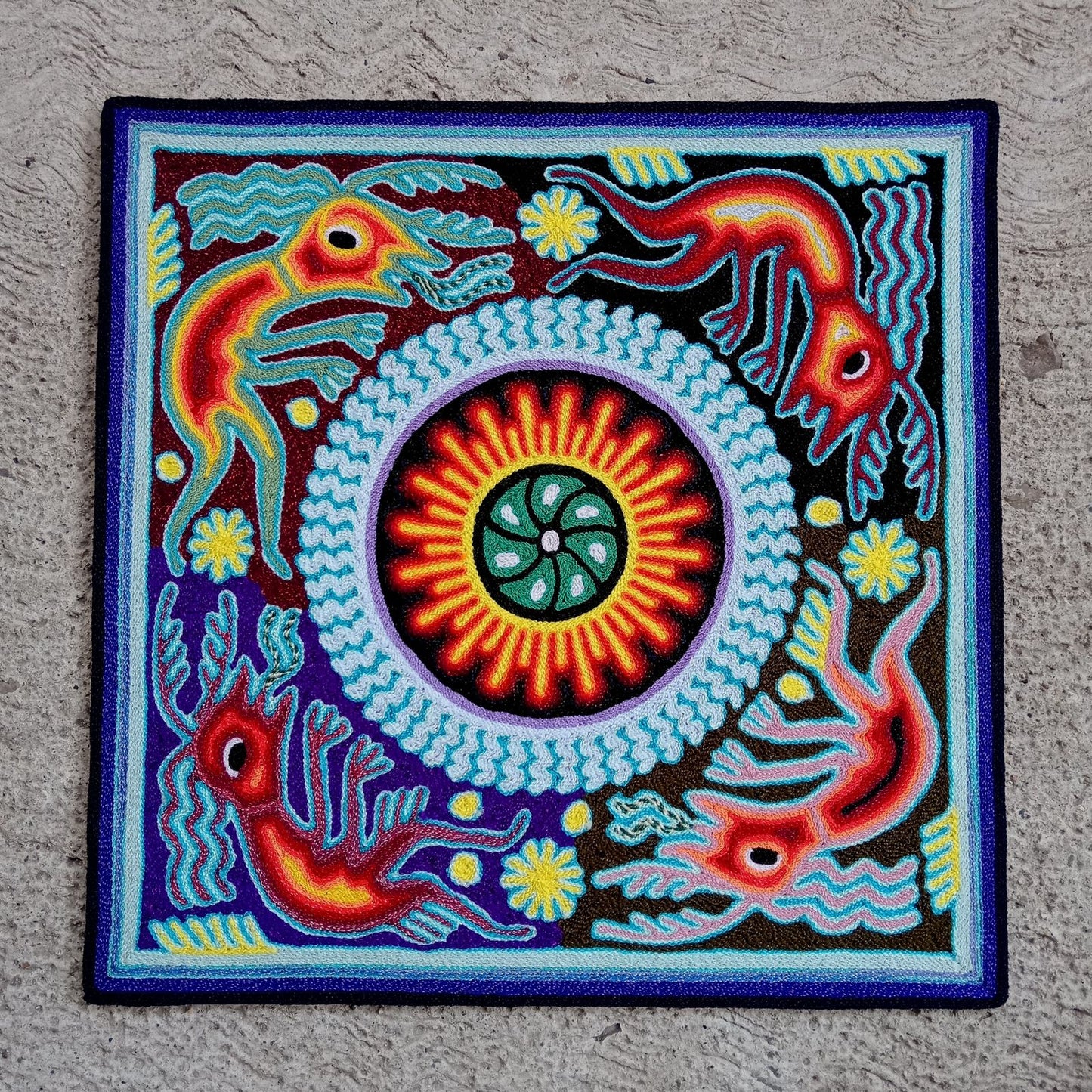 Huichol Mexican Folk Art Yarn Painting By Maximino Renteria PP8243