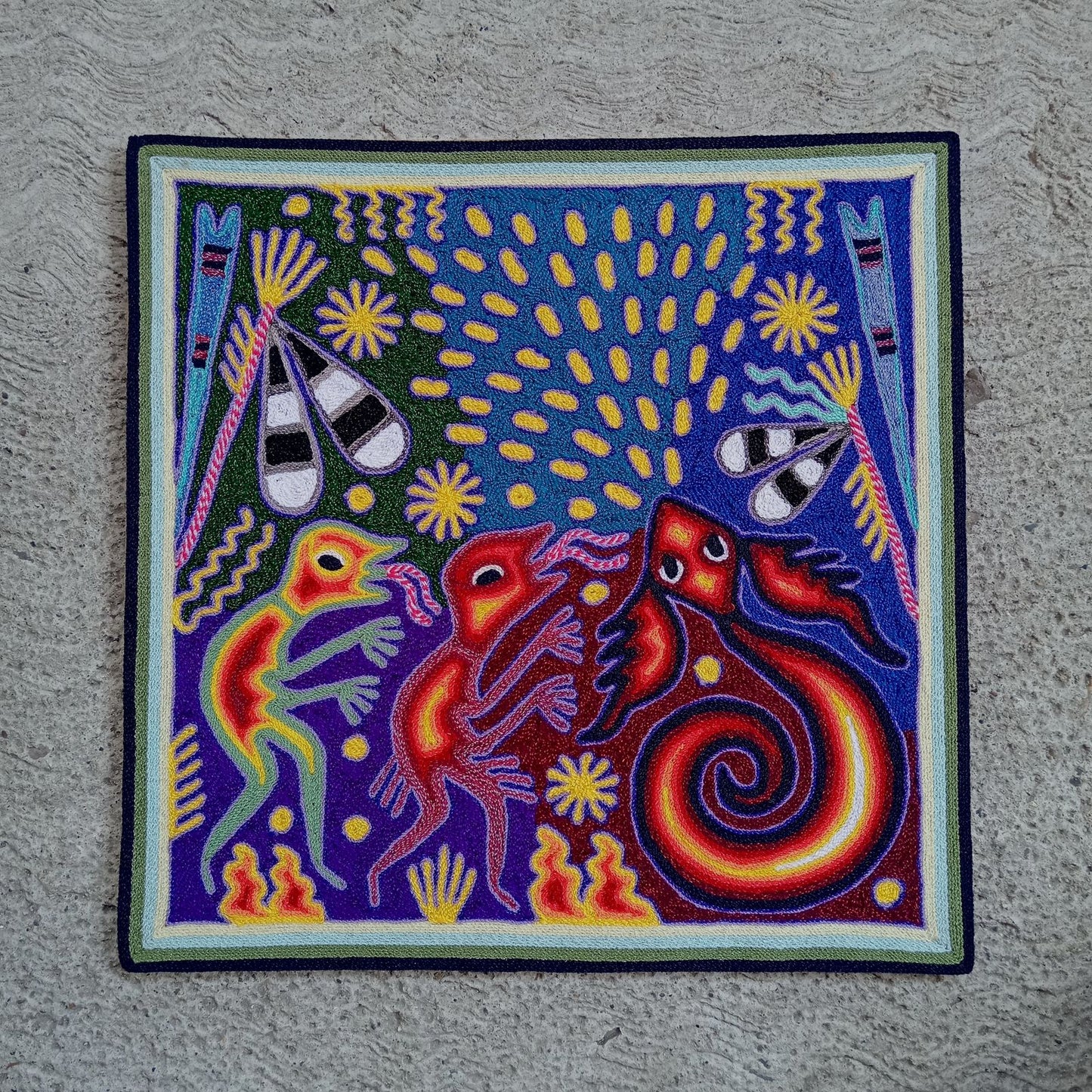 Huichol Mexican Folk Art Yarn Painting By Maximino Renteria PP8249