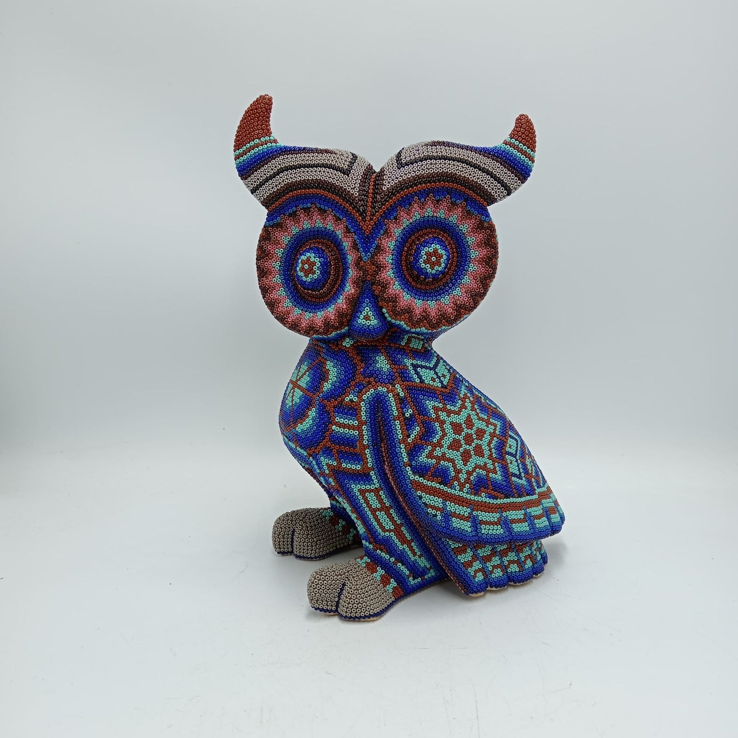 Huichol Hand Beaded Mexican Folk Art, Owl By Santos Bautista PP8288