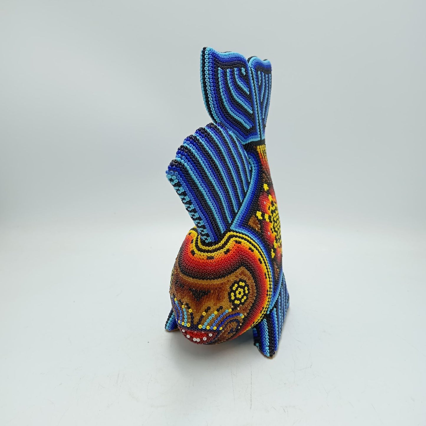 Huichol Hand Beaded Mexican Folk Art, Fish By Santos Bautista PP8290