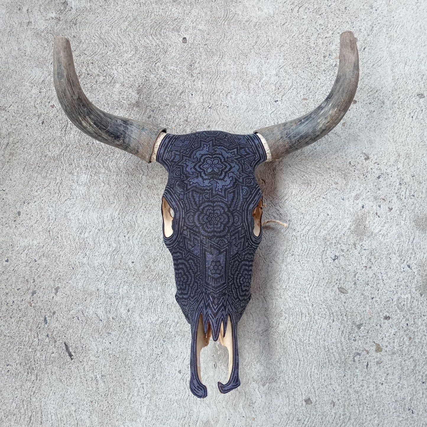 Huichol Indian Hand Beaded Bull Skull By Santos Bautista PP8296