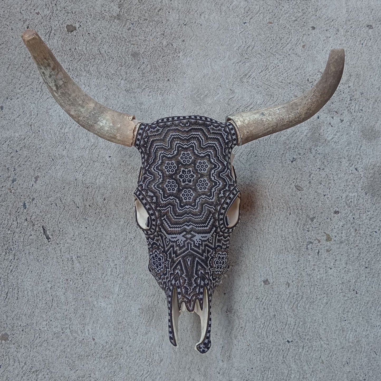 Huichol Indian Hand Beaded Bull Skull By Santos Bautista PP8298