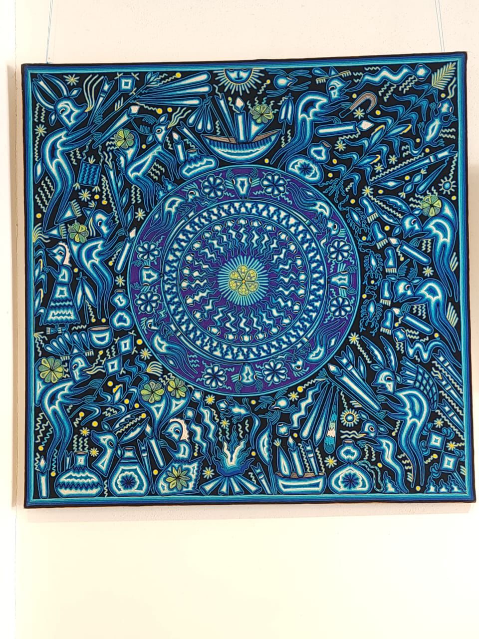 Mexican Folk Art Huichol Yarn Painting by Gilberto Gonzalez PP8350