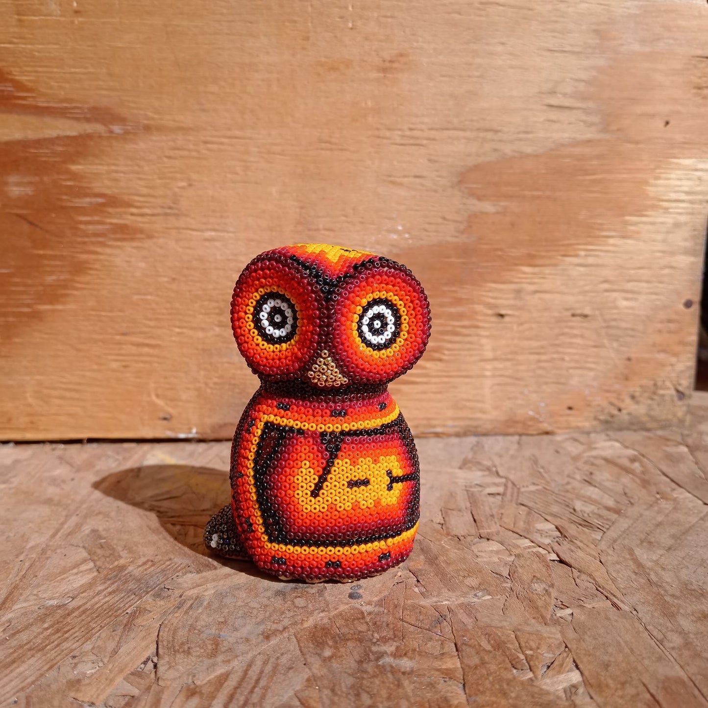Mexican Huichol Hand Beaded Owl By Mayola Villa Lopez PP8359