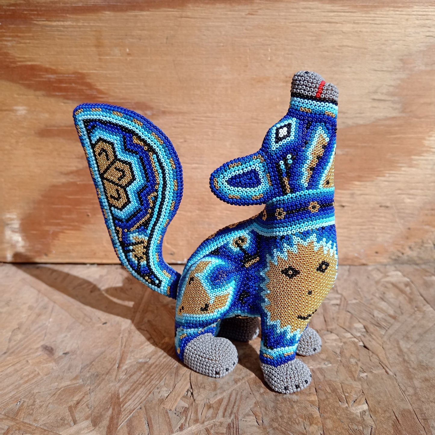 Mexican Huichol Hand Beaded Coyote By Mayola Villa Lopez PP8361