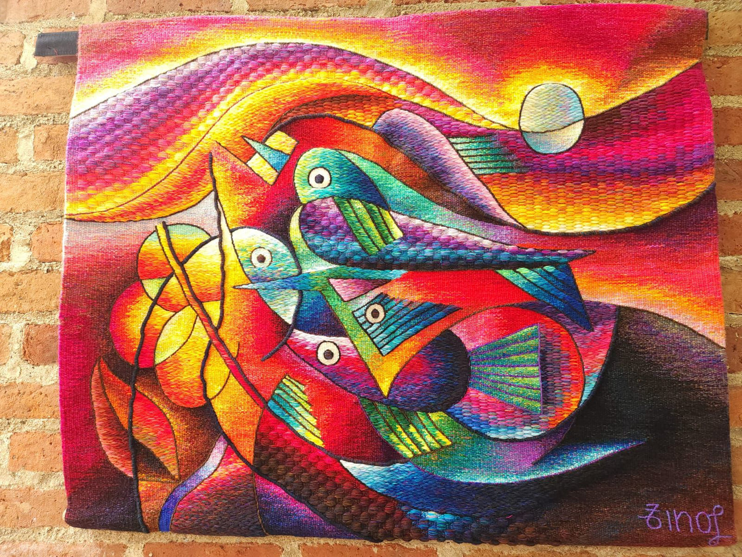 Hand Woven Alpaca Fiber Tapestry " Sunset " By Constantino Laura PP8367