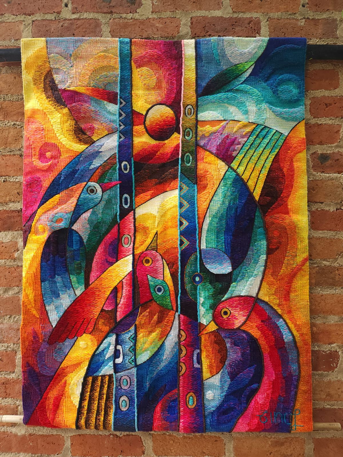 Hand Woven Alpaca Fiber Tapestry " Your Heart is Like a Bird Song" By Constantino Laura PP8368