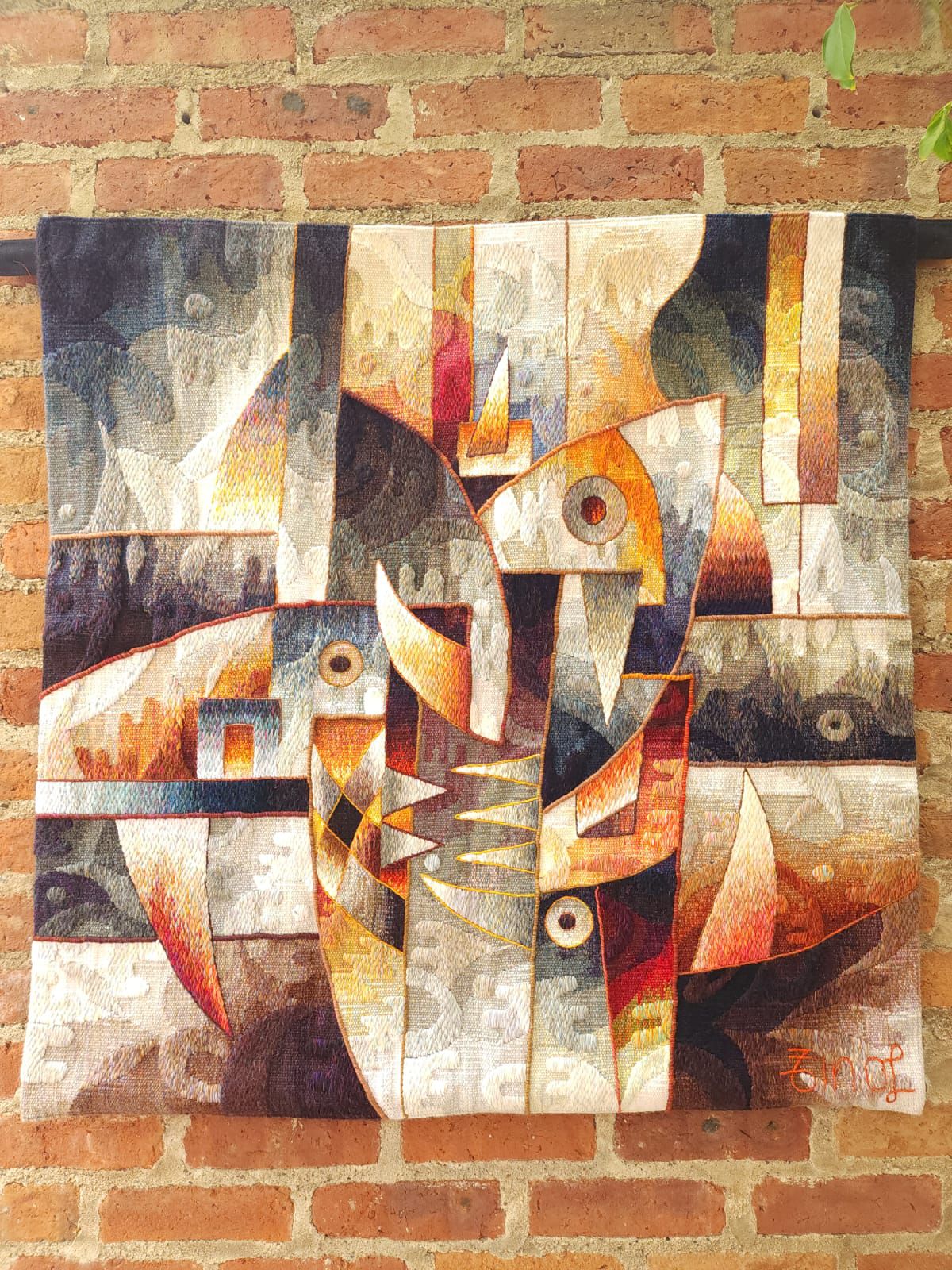 Hand Woven Alpaca Fiber Tapestry " Sea Depth II" By Constantino Laura PP8369