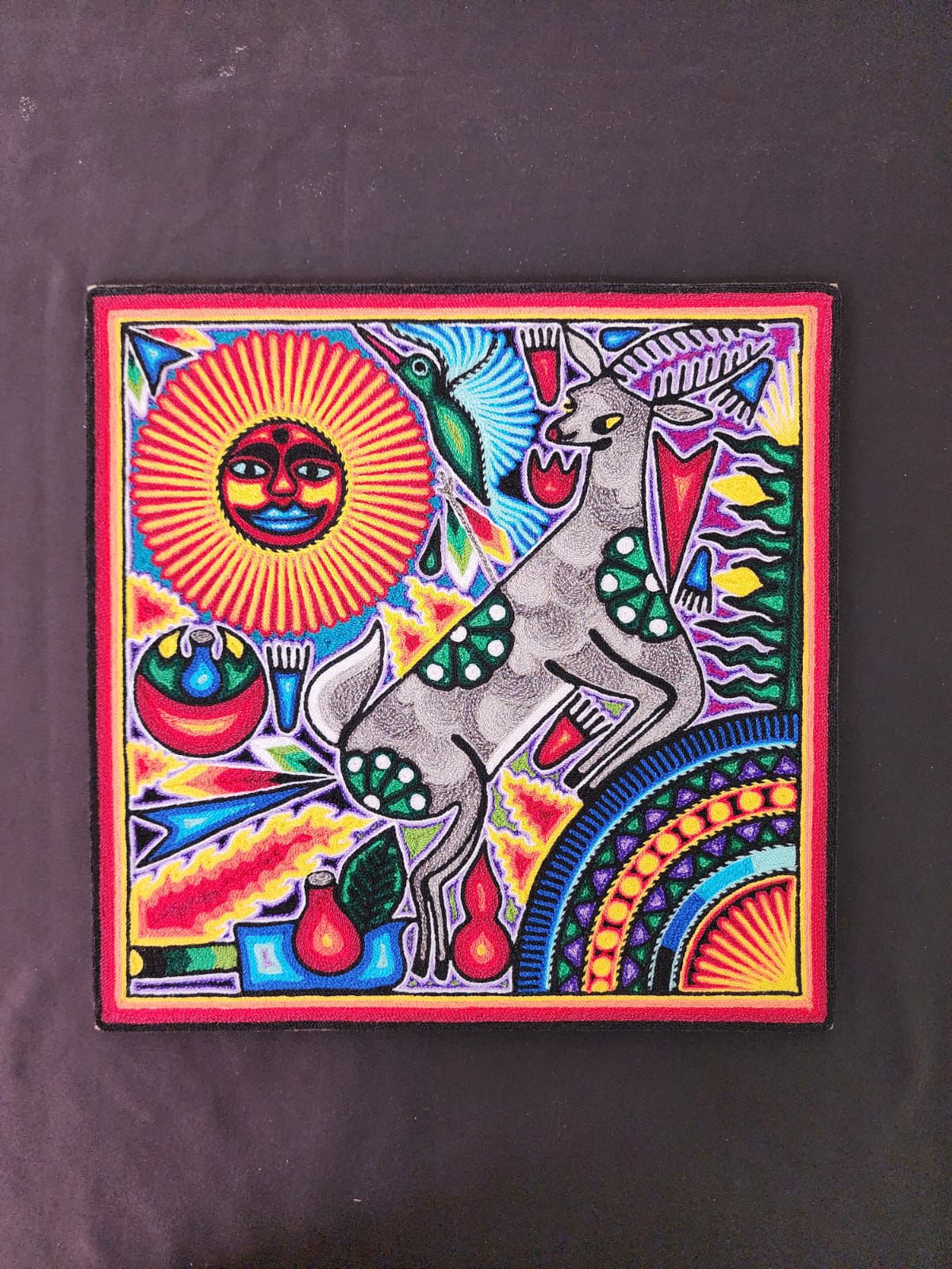 Tepehuano Yarn Painting Mexican Folk Art By Bautista Family PP8387