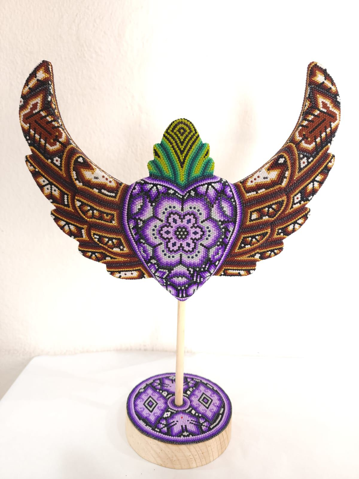 Mexican Huichol Hand Beaded Heart with Base By Isandro Villa Lopez PP8403