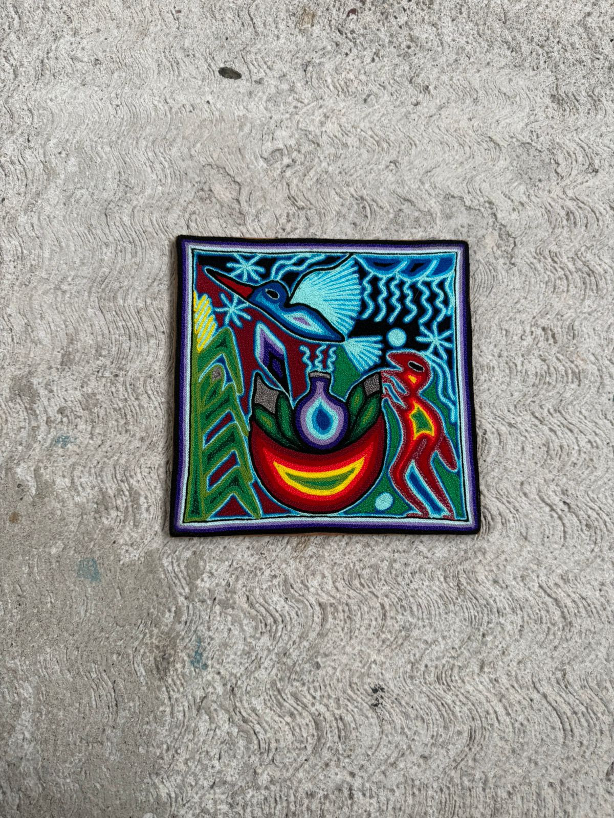 Tepehuano Yarn Painting Mexican Folk Art By Bautista Family PP8417
